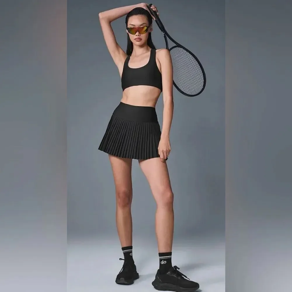 alo yoga XXS Black Pleated Grand Slam Tennis Skirt Built in Skort